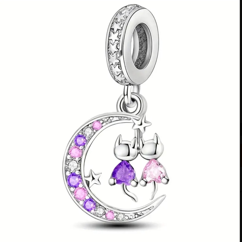 CATS OVER THE MOON CHARM FOR PANDORA BRACELETS & MOST OTHERS-NEW